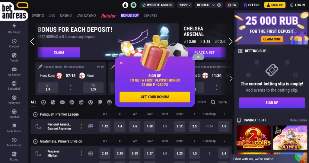 Betandreas promo kodlarının istifadəsi